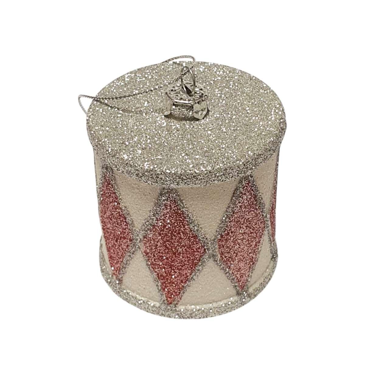 Pallina Natale cm.10 PVC Tamburo Circus Rosa/Argento |Fade_361E