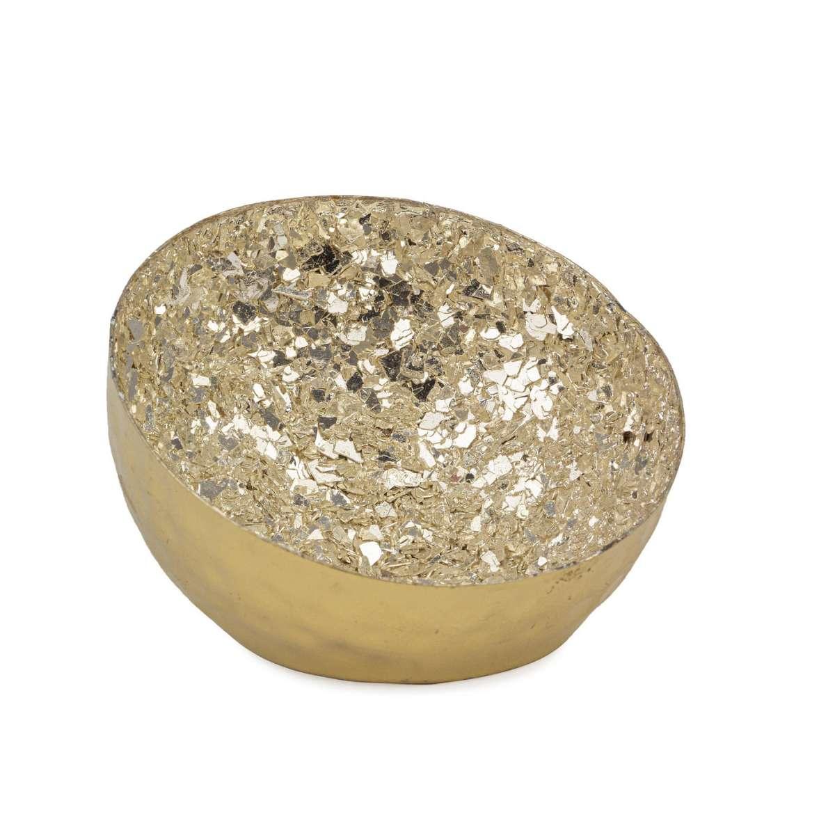 Ciotola Vetro Metallo Oro Scaglie Argento cm.Ø10 |Bizzotto_834