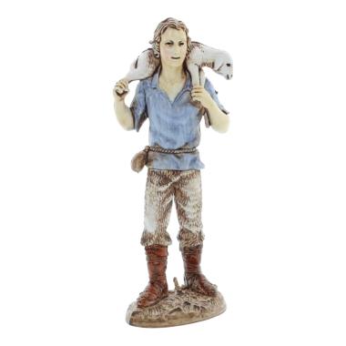 Statua presepe 12 cm buon pastore pecora sulle spalle