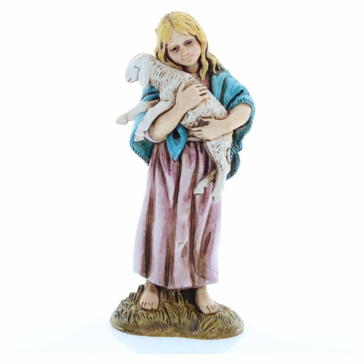 Statua cm.12 Bambina Zingarella con Agnello |Moranduzzo