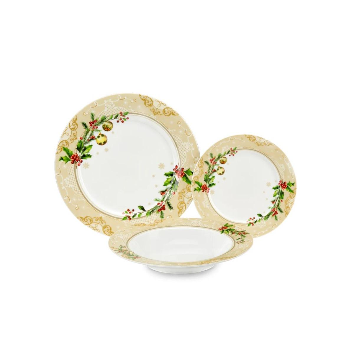 Piatti Servizio Tavola Set pz.18 Natalizio Porcellana Fade Agrifoglio|_945
