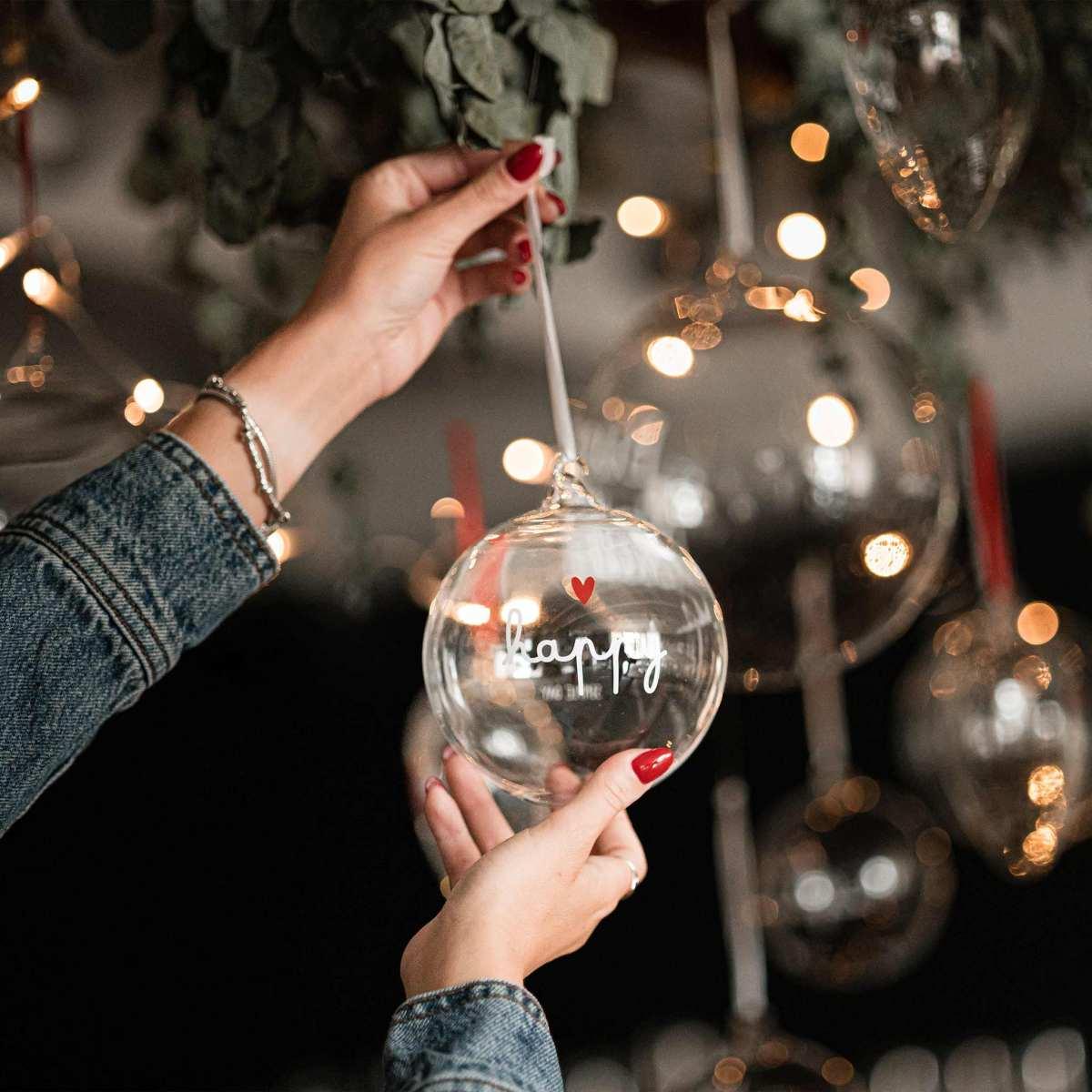 Pallina Natale Vetro cm.Ø12 con Scritta Happy |_456