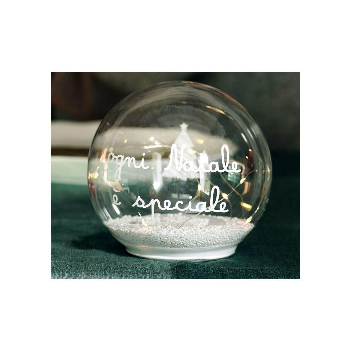 Pallina Natale Vetro Trasparente Scritta Ogni Natale è Speciale con Led cm.15 |_10012818
