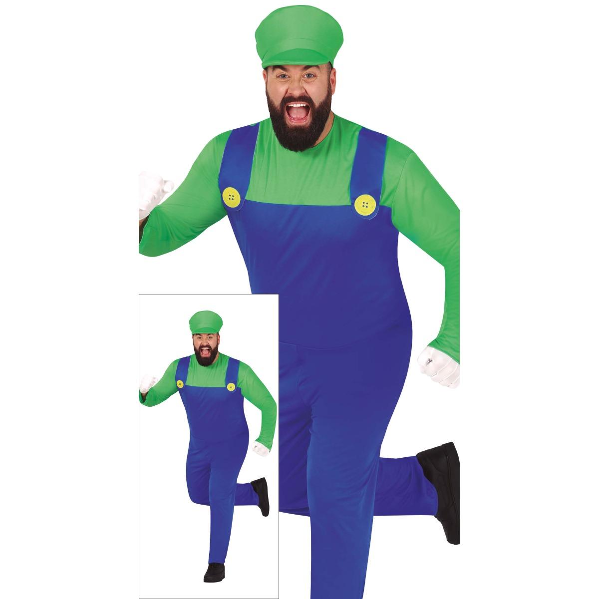 Costume Tuta Idraulico Blu Verde Luigi Salopette |Uomo_C4_01867