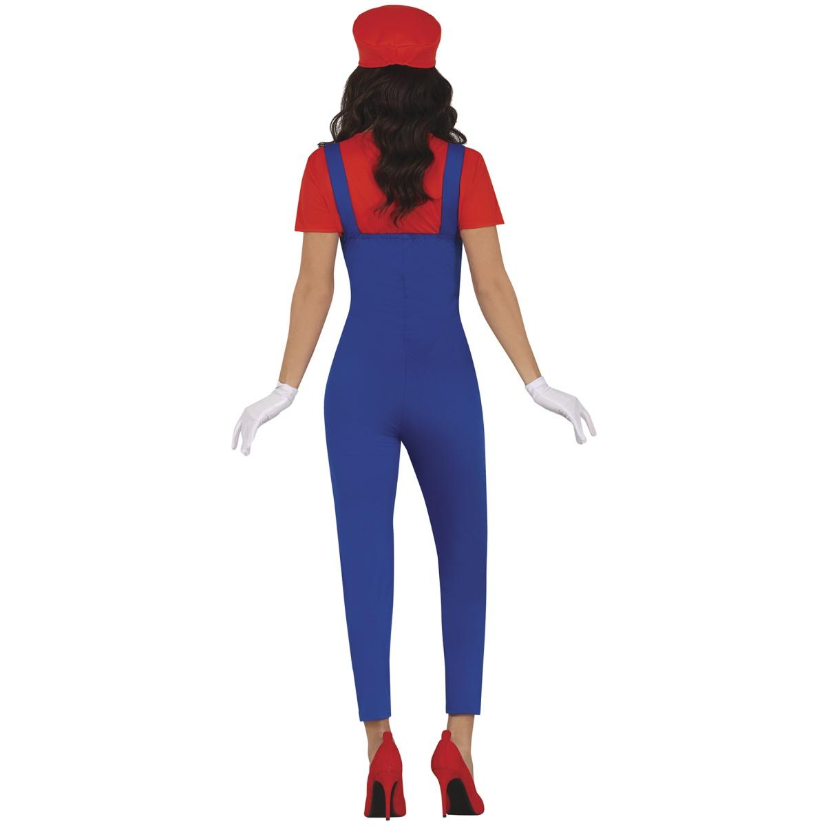 Costume Tuta Idraulico Blu Mario Salopette |Donna L1_10124