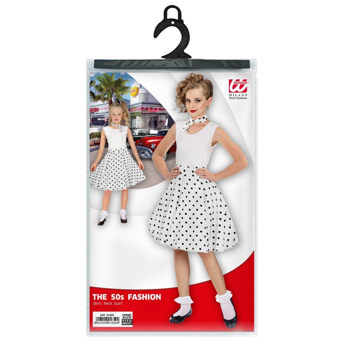 Gonna Pin Up Anni '50/'60 Bianca a Pois con Foulard |Bambina _H4_08396