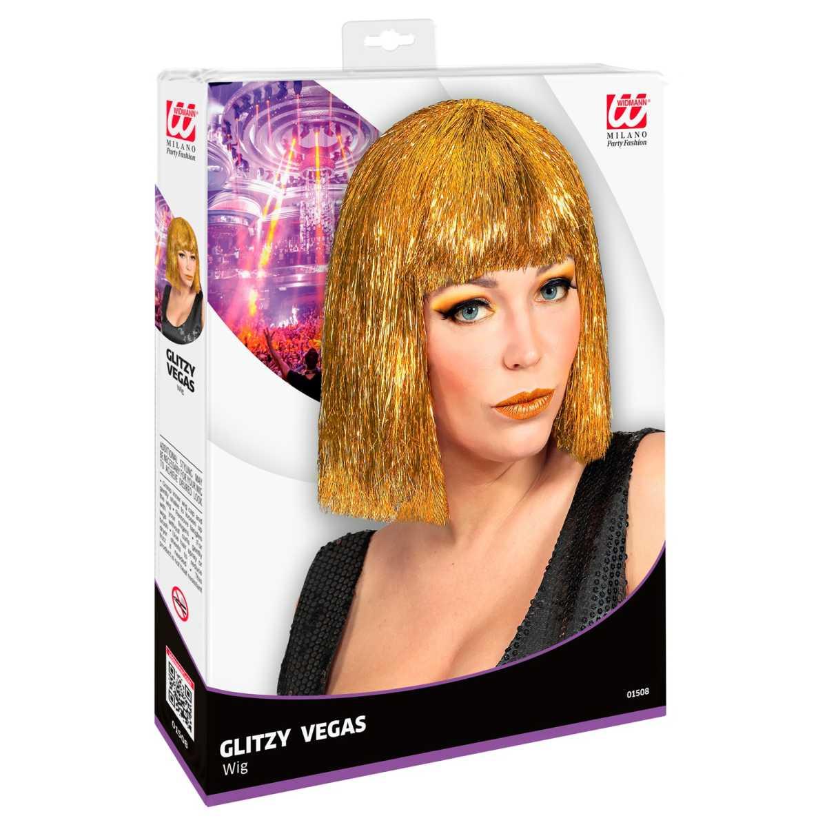 Parrucca Caschetto Glitzy Oro Laminiata Liscia con Frangia |_085