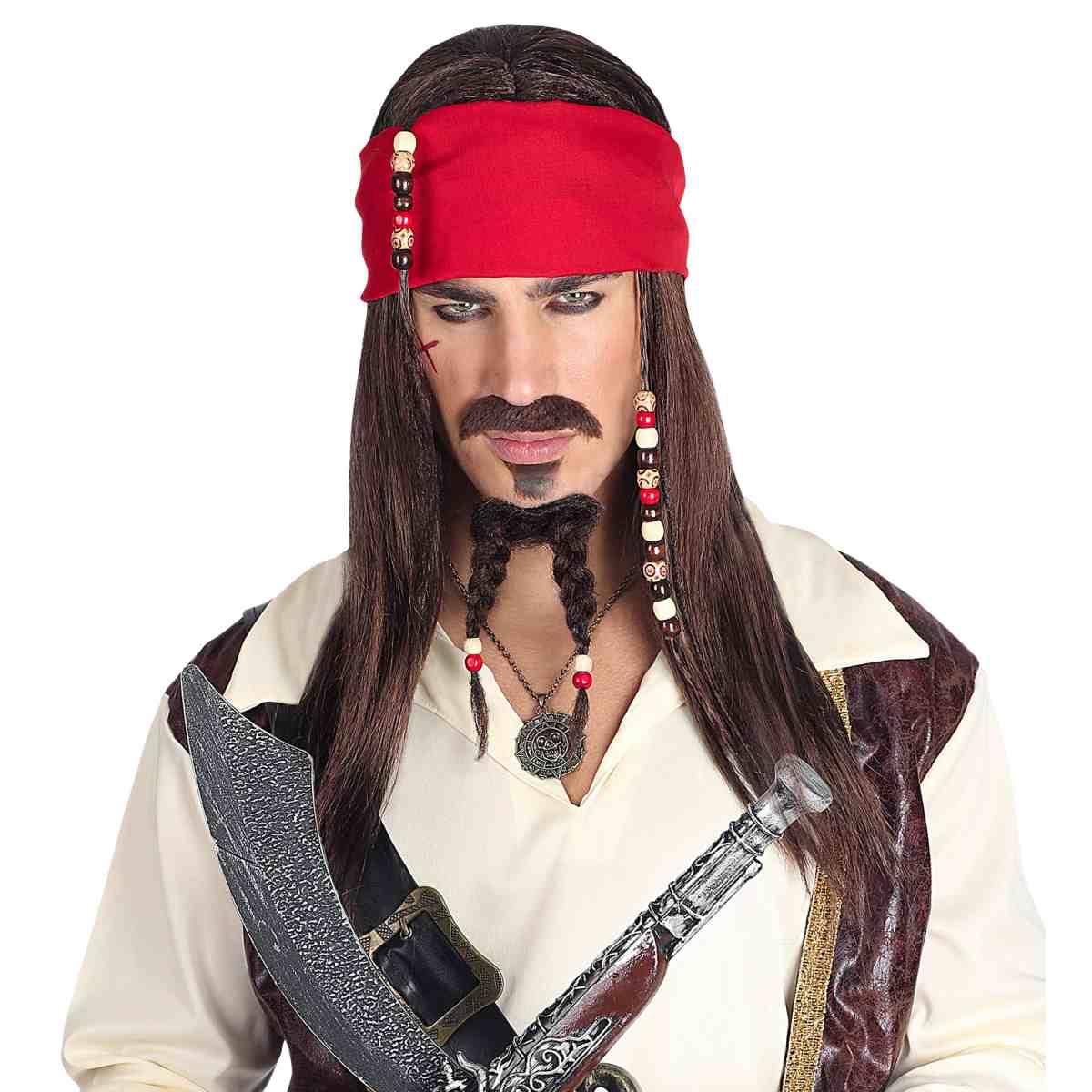 Parrucca Pirata Csatana con Bandana Baffi Pizzetto |_873