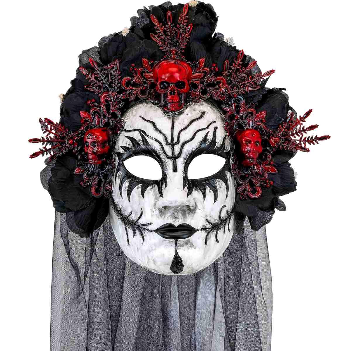 Maschera Viso PVC Horror Dia De Los Muertos con Fiori e Velo |_280