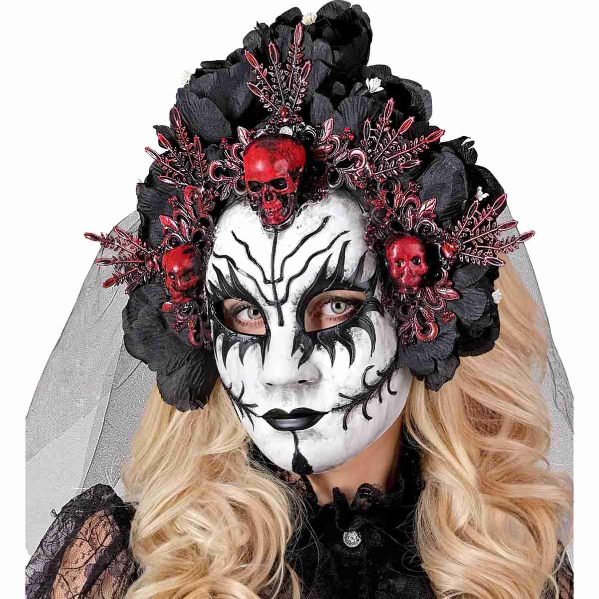Maschera Viso PVC Horror Dia De Los Muertos con Fiori e Velo |_280
