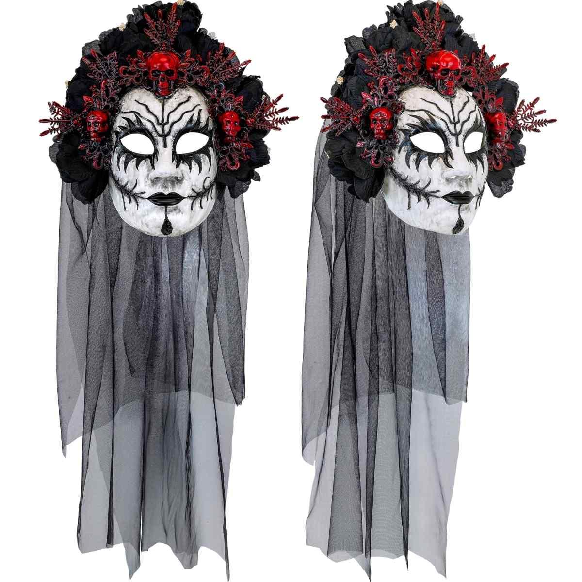 Maschera Viso PVC Horror Dia De Los Muertos con Fiori e Velo |_280