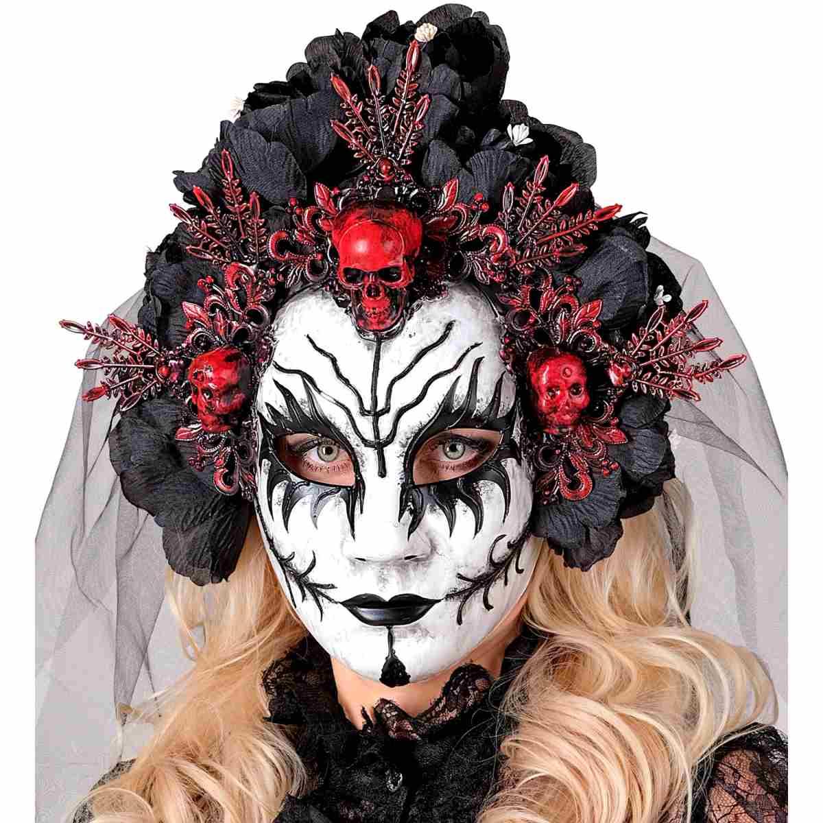 Maschera Viso PVC Horror Dia De Los Muertos con Fiori e Velo |_280