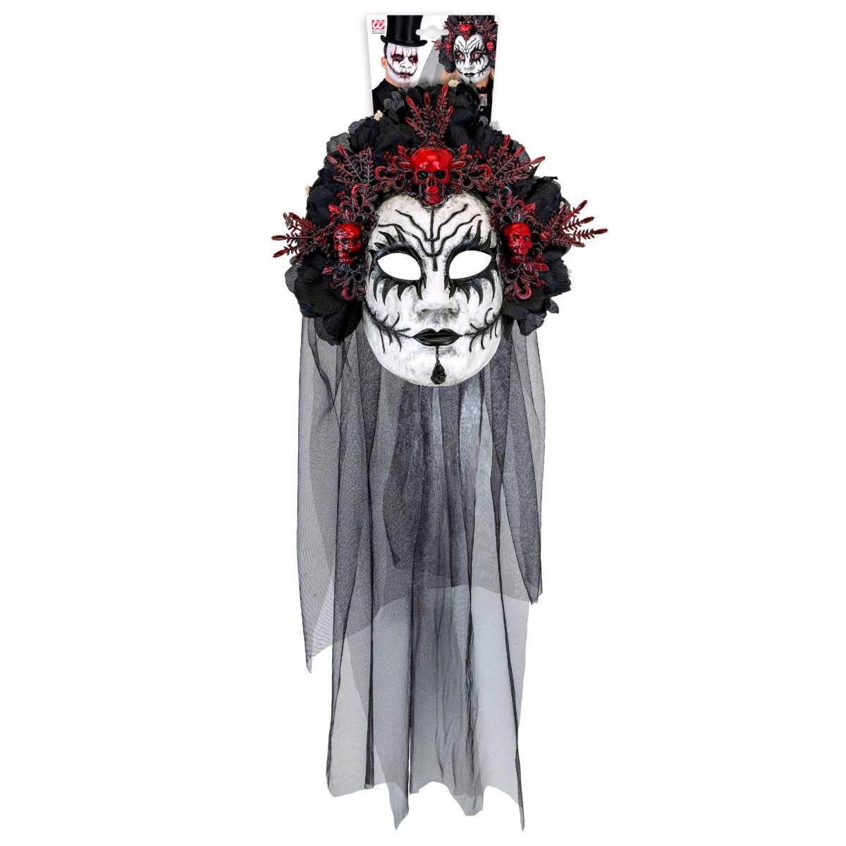 Maschera Viso PVC Horror Dia De Los Muertos con Fiori e Velo |_280