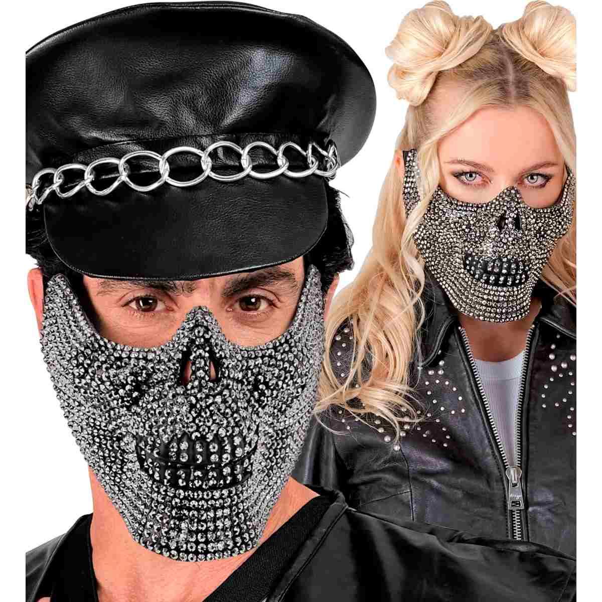 Maschera Viso PVC Horror Teschio con Strass |_933
