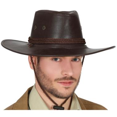 Cappello cowboy similpelle marrone cordincino