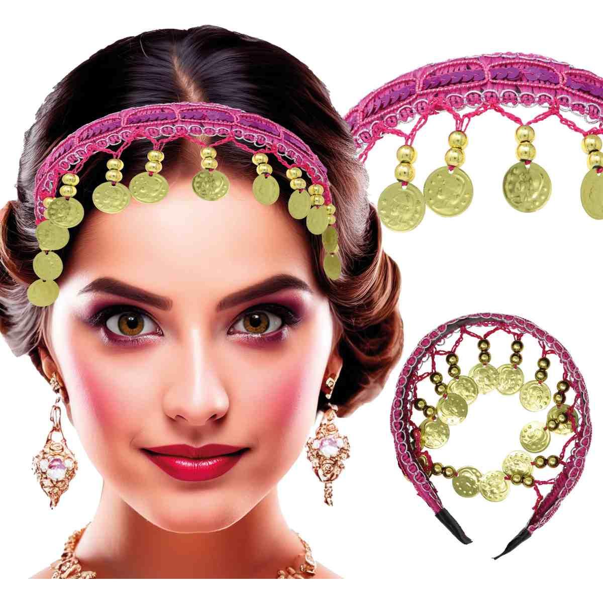 Copricapo Gitana Rosa con Monete |_710