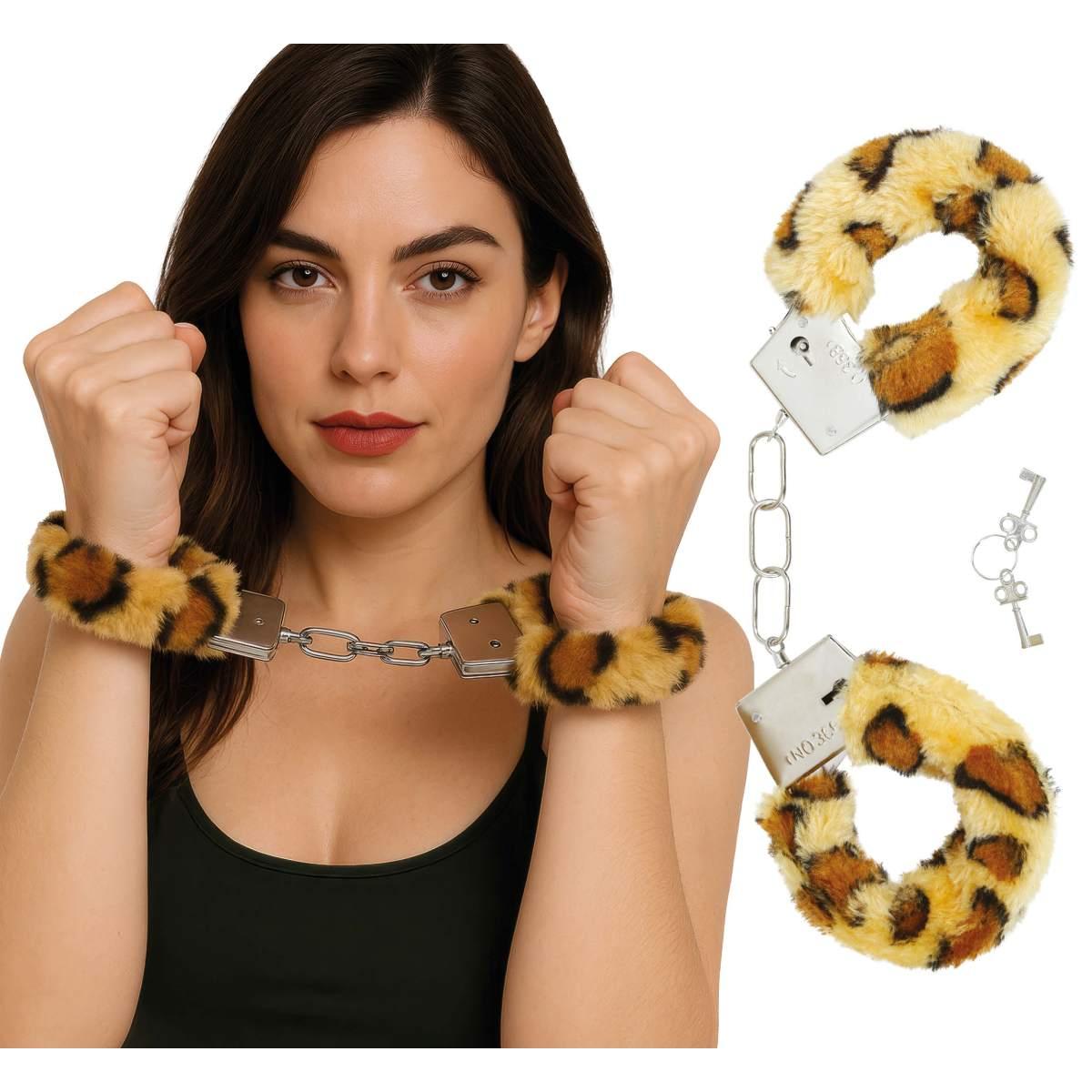 Manette Metallo Peluche Leopardate con Chiave |_746