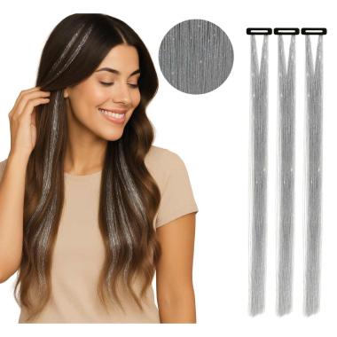 Extension capelli argento glitter Set 3 pz