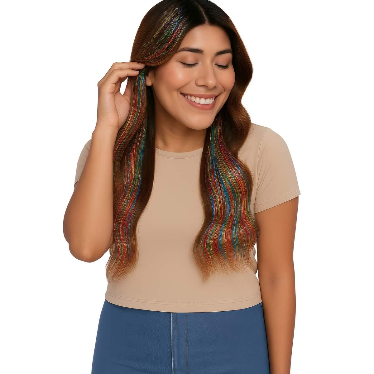 Estensione Capelli Multicolor Glitter cm.50 pz.3|_684