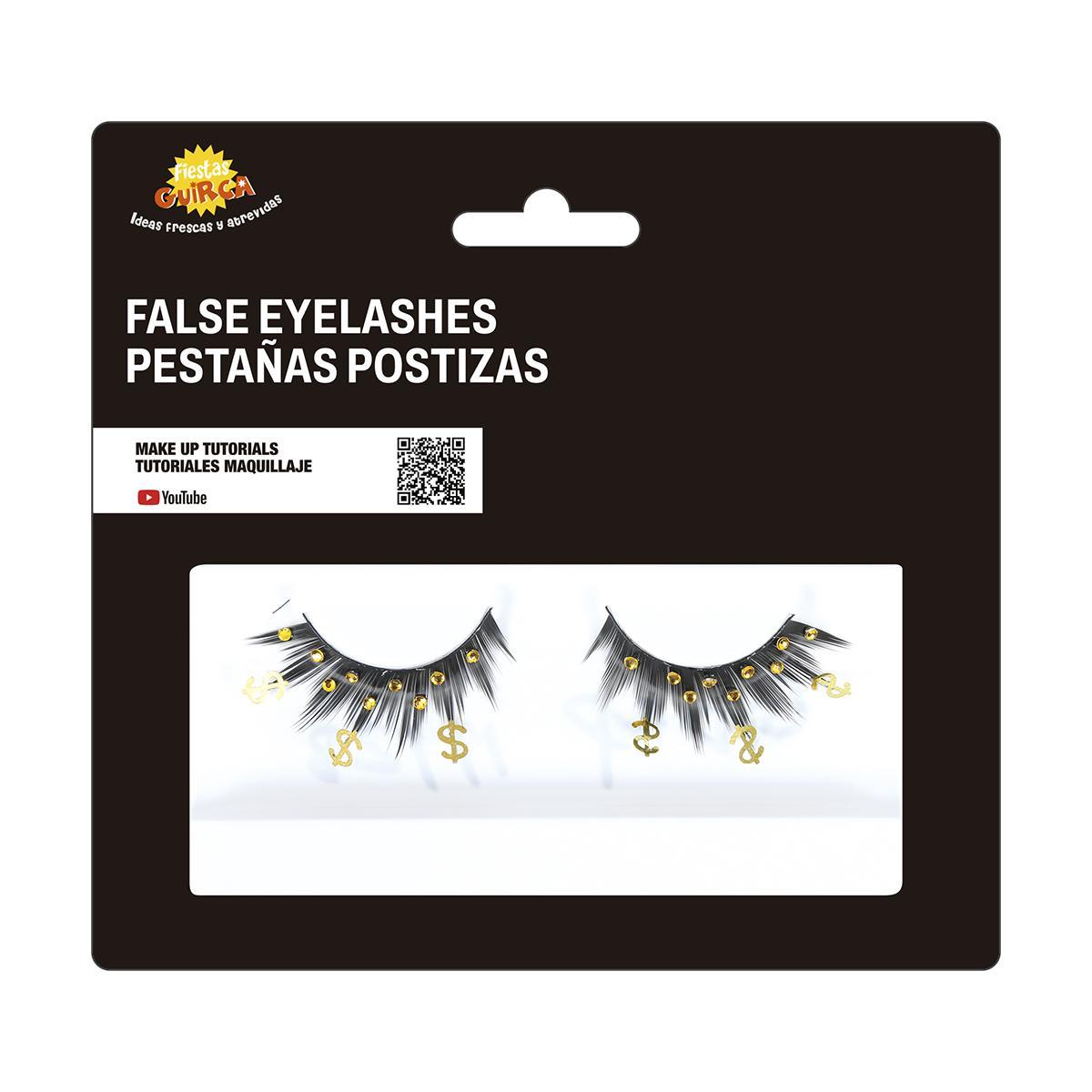 Trucco Ciglia Nere con Dollaro e Strass Oro |_948