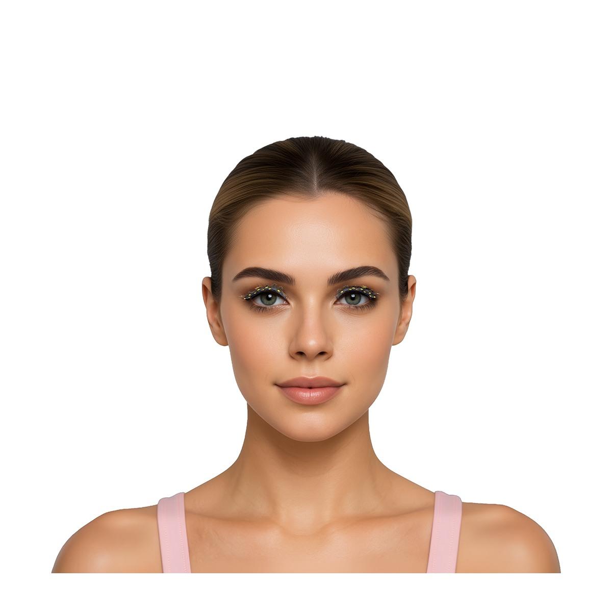 Trucco Ciglia Nere con Dollaro e Strass Oro |_948