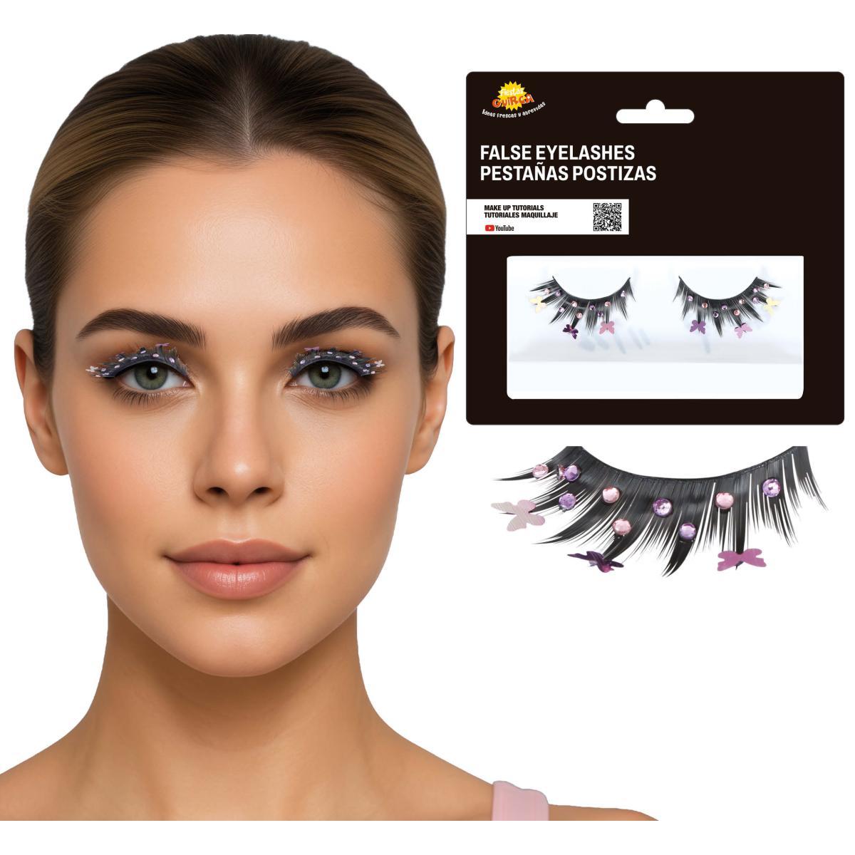 Trucco Ciglia Nere con Farfalle Rosa|_979