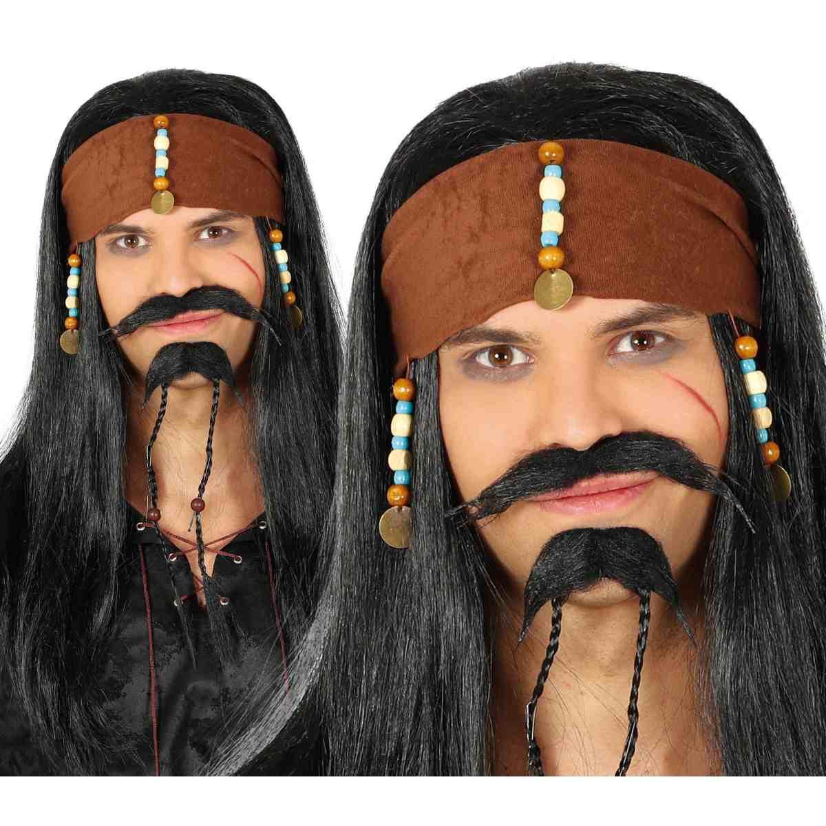 Parrucca Pirata Nera con Fascia e Perline |_285