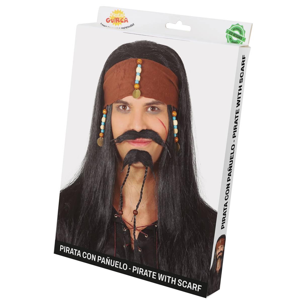 Parrucca Pirata Nera con Fascia e Perline |_285