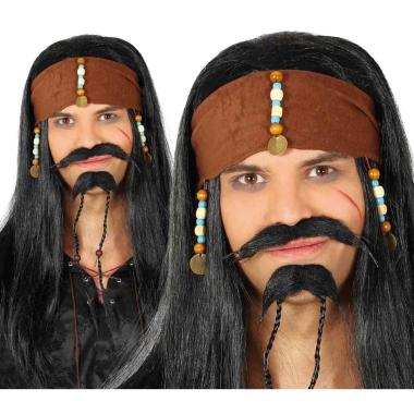 Parrucca Pirata Nera con Fascia e Perline |_285