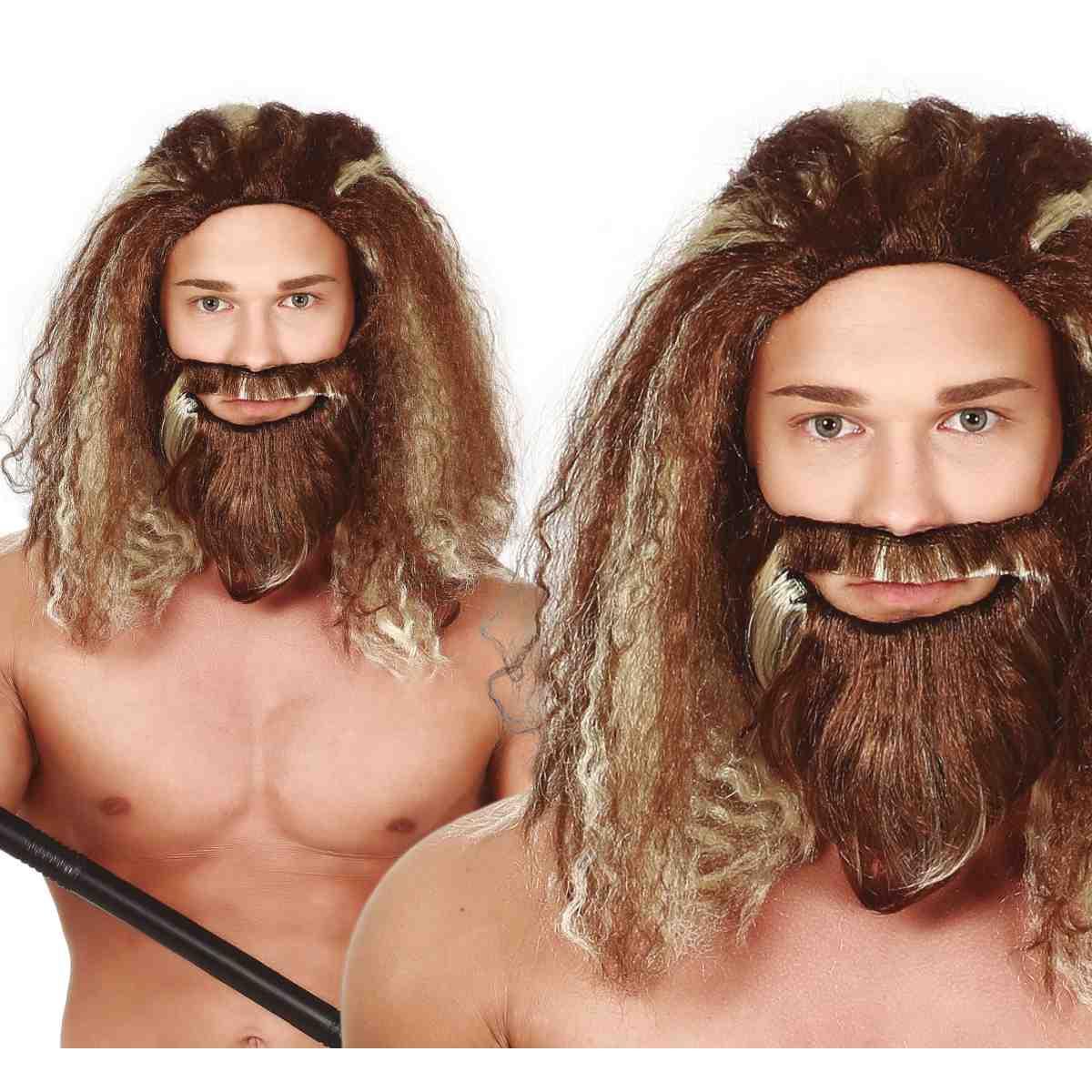 Parrucca Castana Selvaggio con Barba Lunga |_032