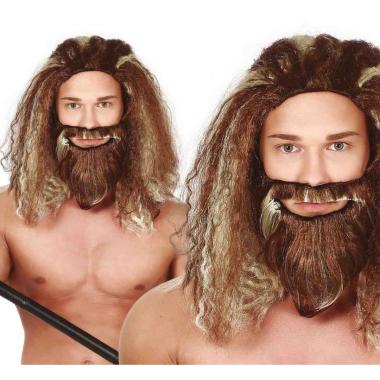 Parrucca Castana Selvaggio con Barba Lunga |_032