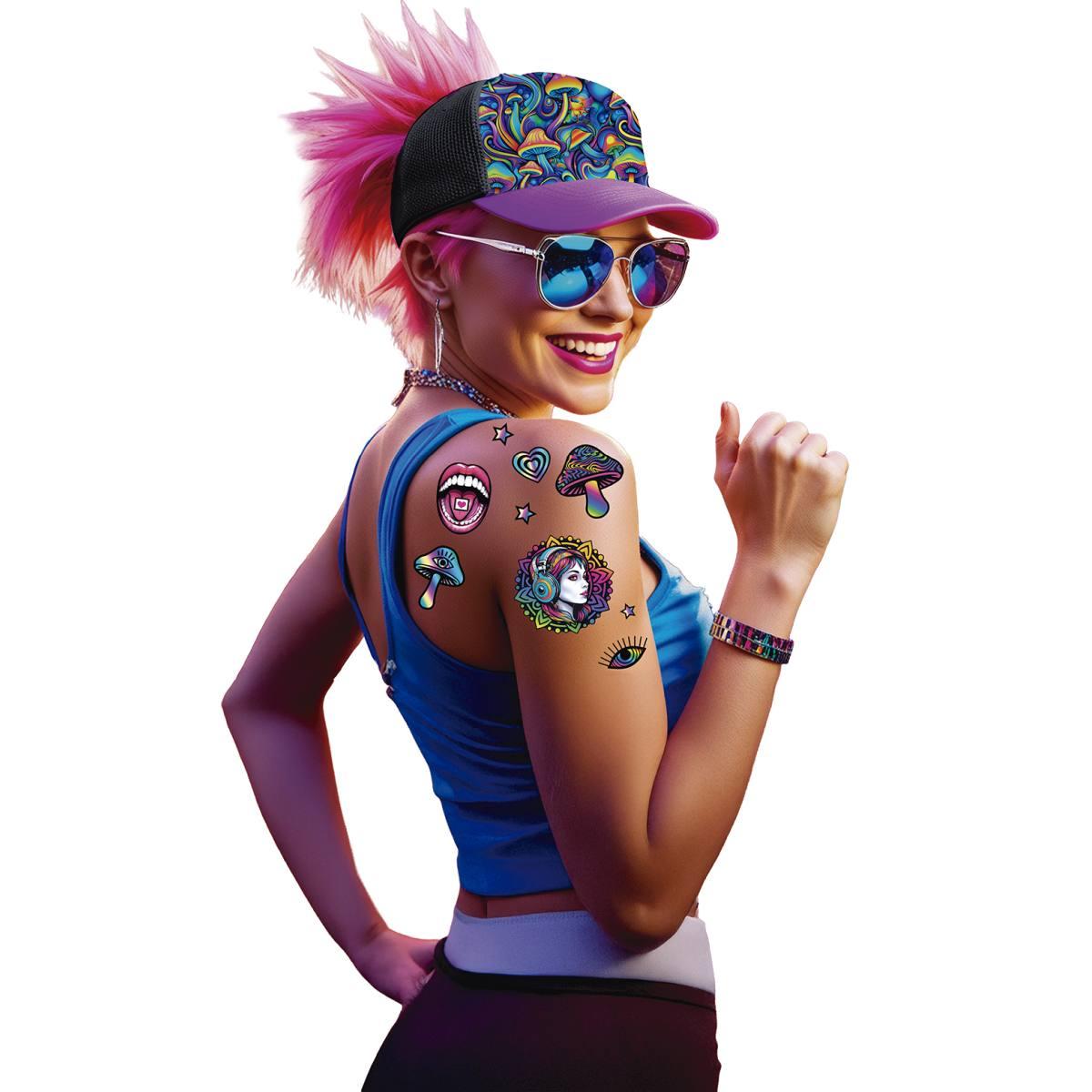 Tatuaggi Rimovibili Corpo Psicodelico Funghi Multicolor |_668