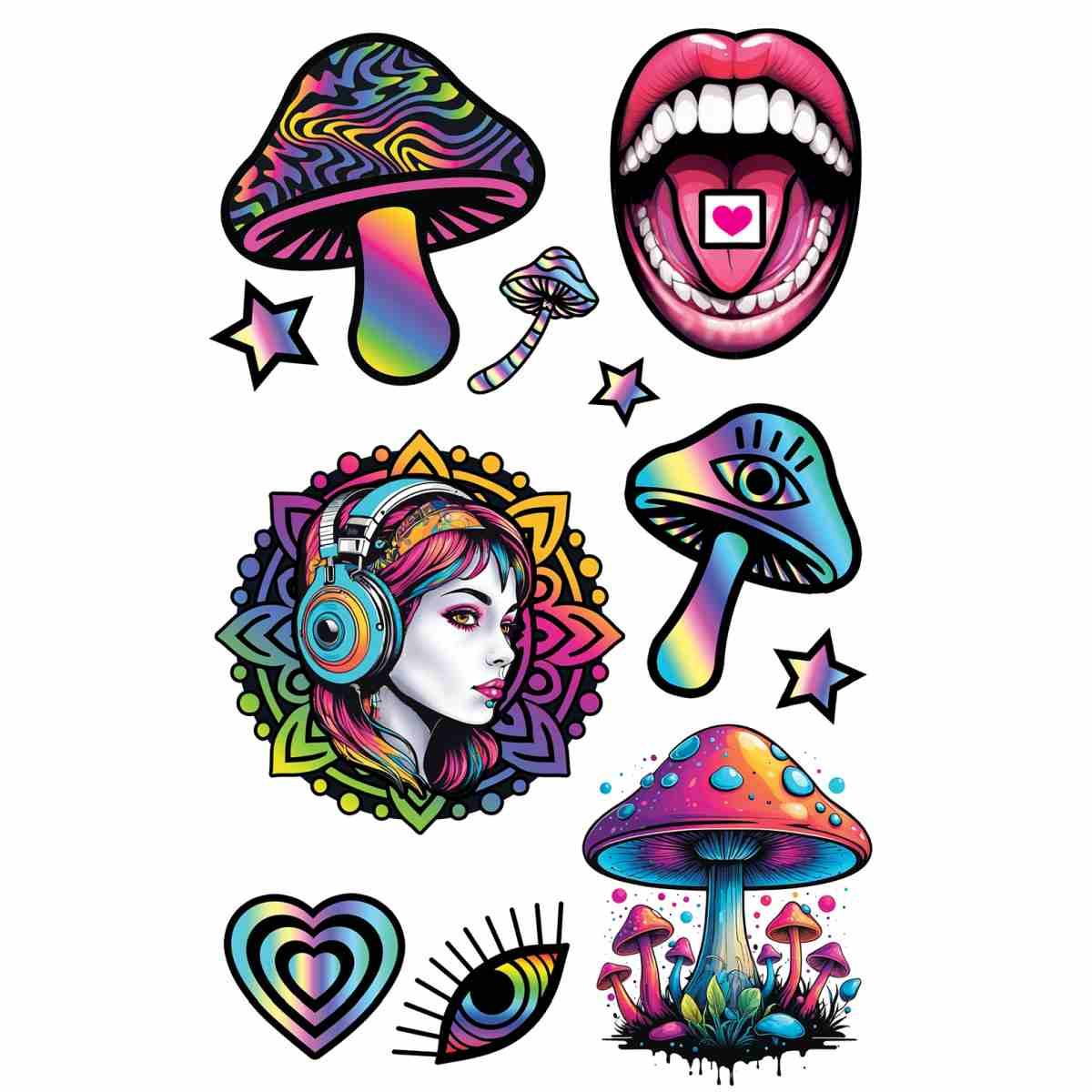 Tatuaggi Rimovibili Corpo Psicodelico Funghi Multicolor |_668