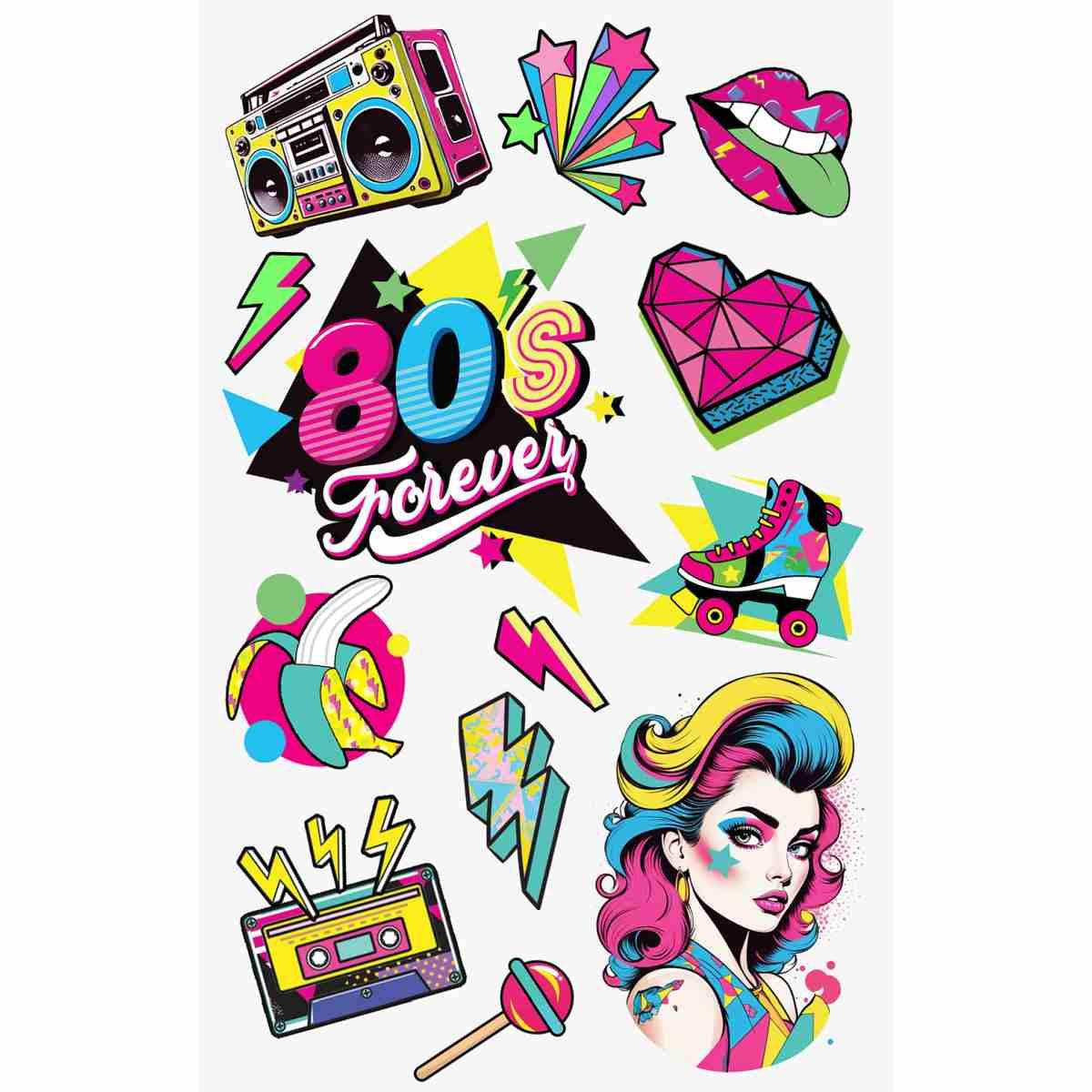 Tatuaggi Rimovibili Corpo Pop Anni 80 Multicolor |_668