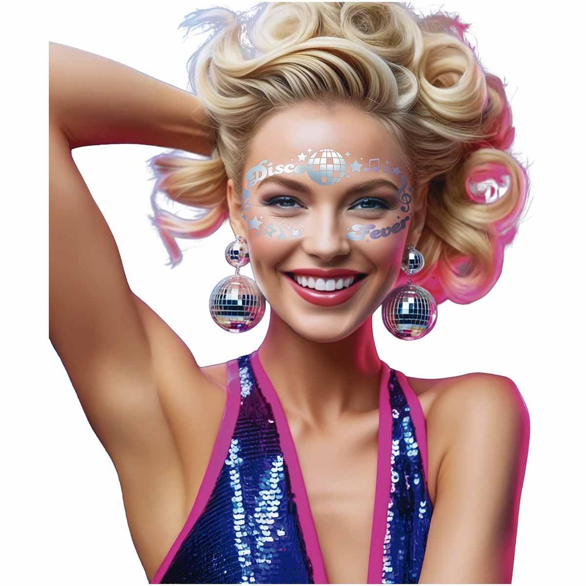Tatuaggi Viso Rimovibili Disco Argento Glitter |_691