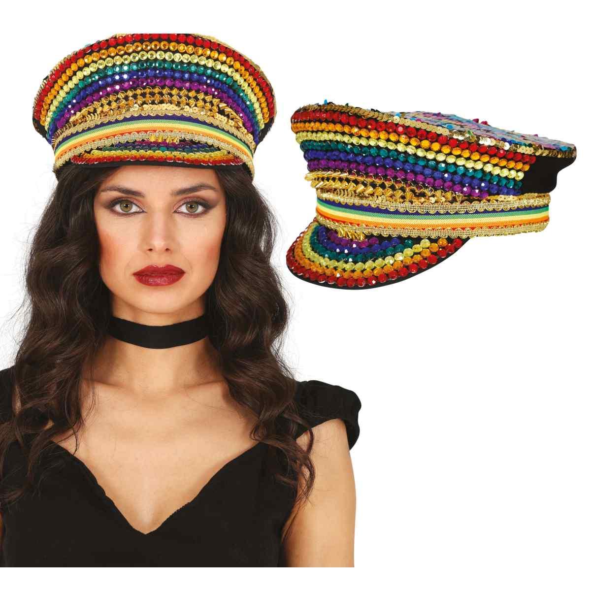 Cappello Multicolor con Strass e Visiera |_918