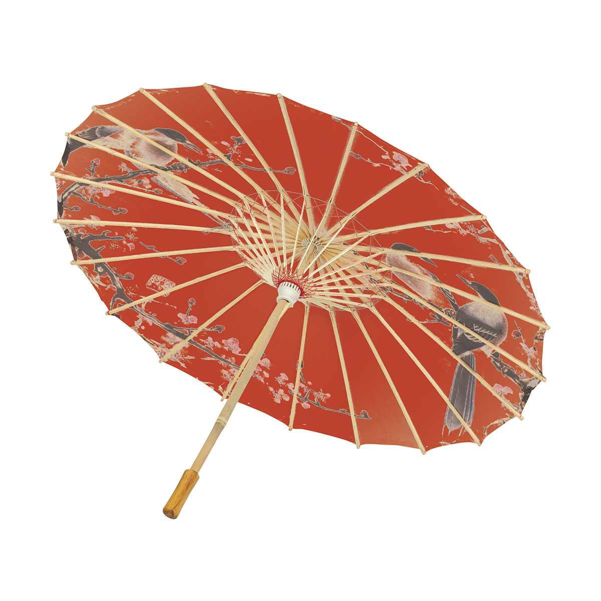 Ombrellino Legno e Carta Rosso con Decori Orientali cm.Ø82 |_906