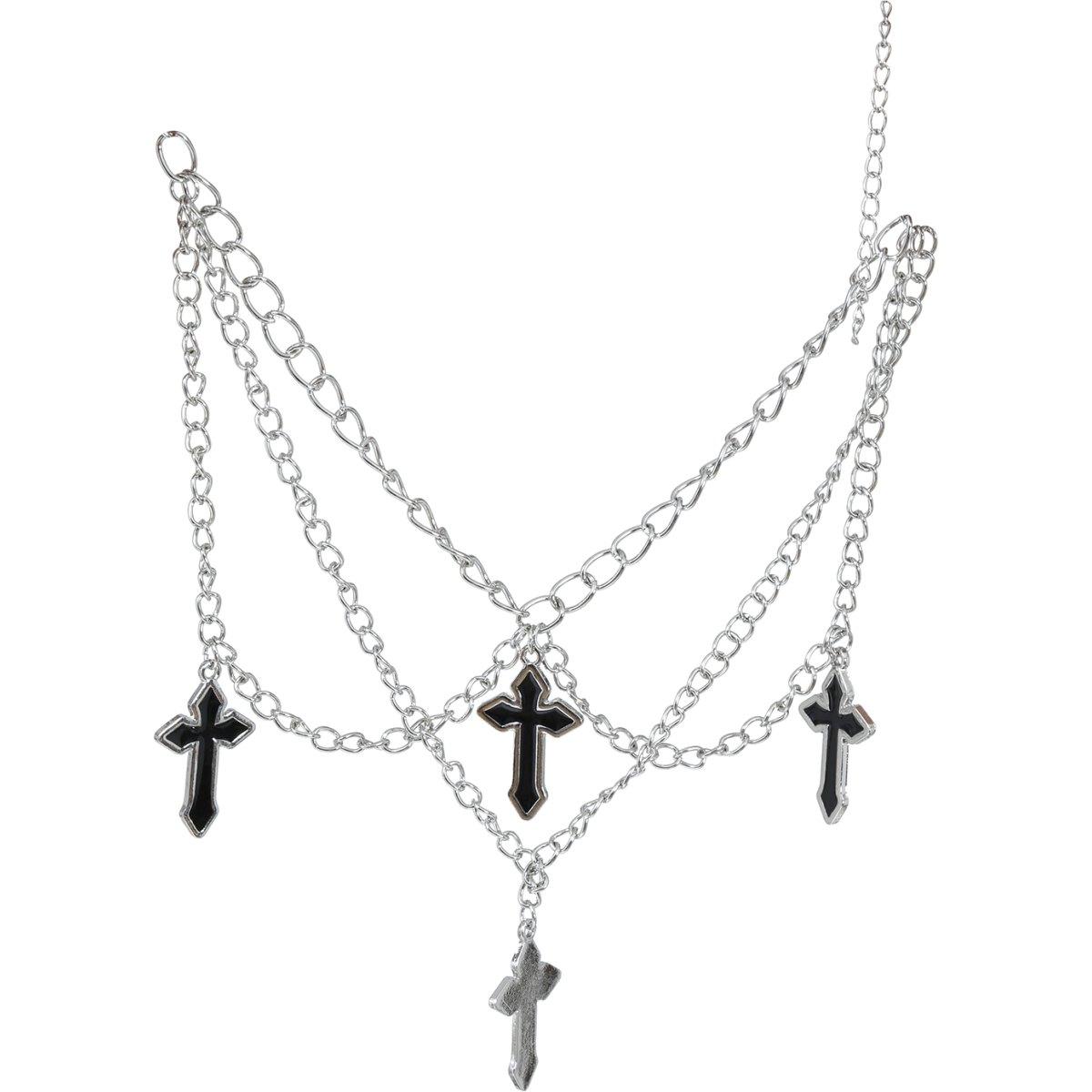 Collana Metallo con 4 Croci Nere |_934