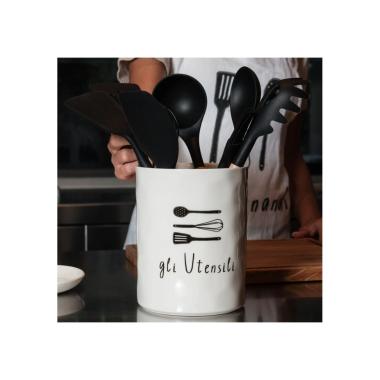 Portamestoli Ceramica Simple Day con Scritta cm.Ø14x18