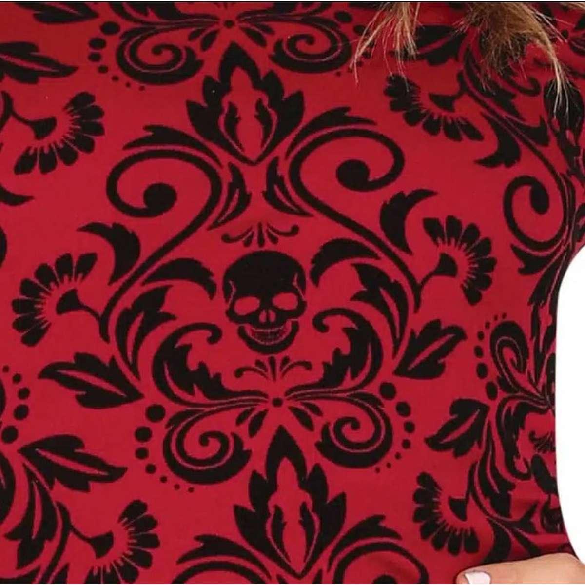 Costume Strega Tunica Con Cappuccio Rossa con Teschi |Donna
