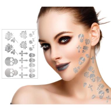 Tatuaggi viso rimovibili teschi rose croci argento