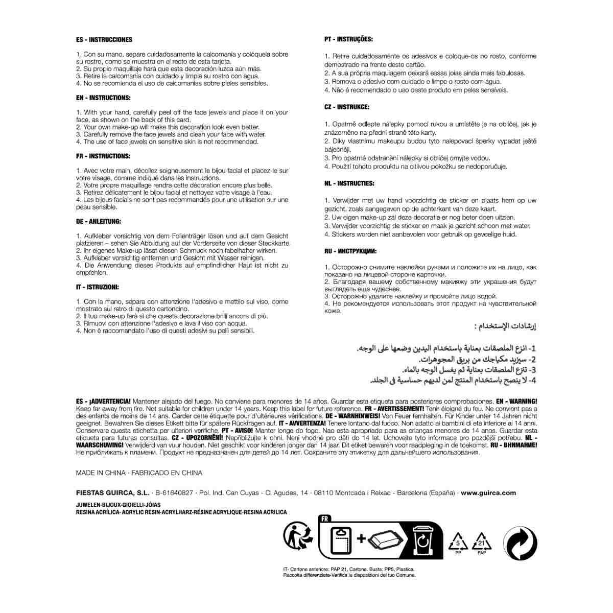 Trucco decorazioni adesive viso cartomante
