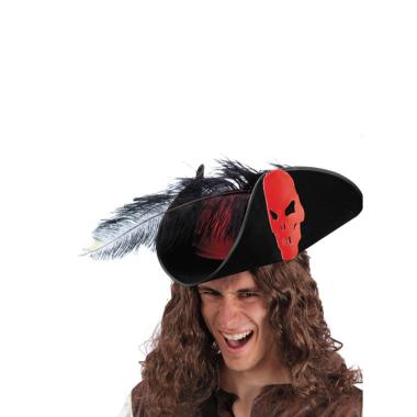 Cappello Pirata Nero con Teschio e Piuma |Carnival Toys