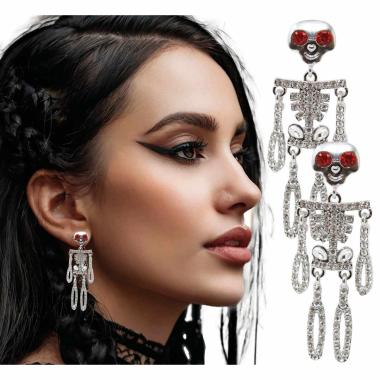 Orecchini scheletro metallo argento occhi