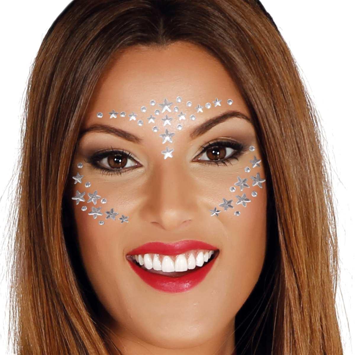 Trucco decorazioni adesive viso strass stelle argento