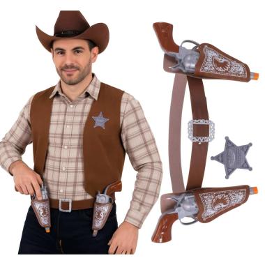 Cinturone cowboy fondina 2 posti pistole marrone