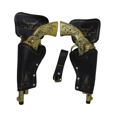 Cinturone cowboy fondina 2 posto similpelle pistole oro