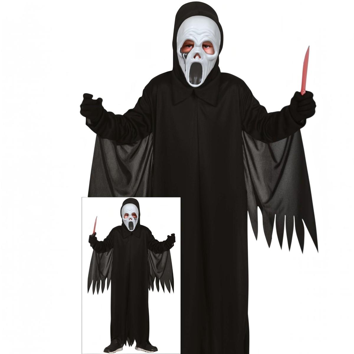 Costume fantasma nero tunica cappuccio maschera