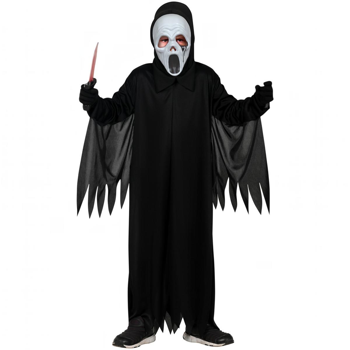 Costume fantasma nero tunica cappuccio maschera