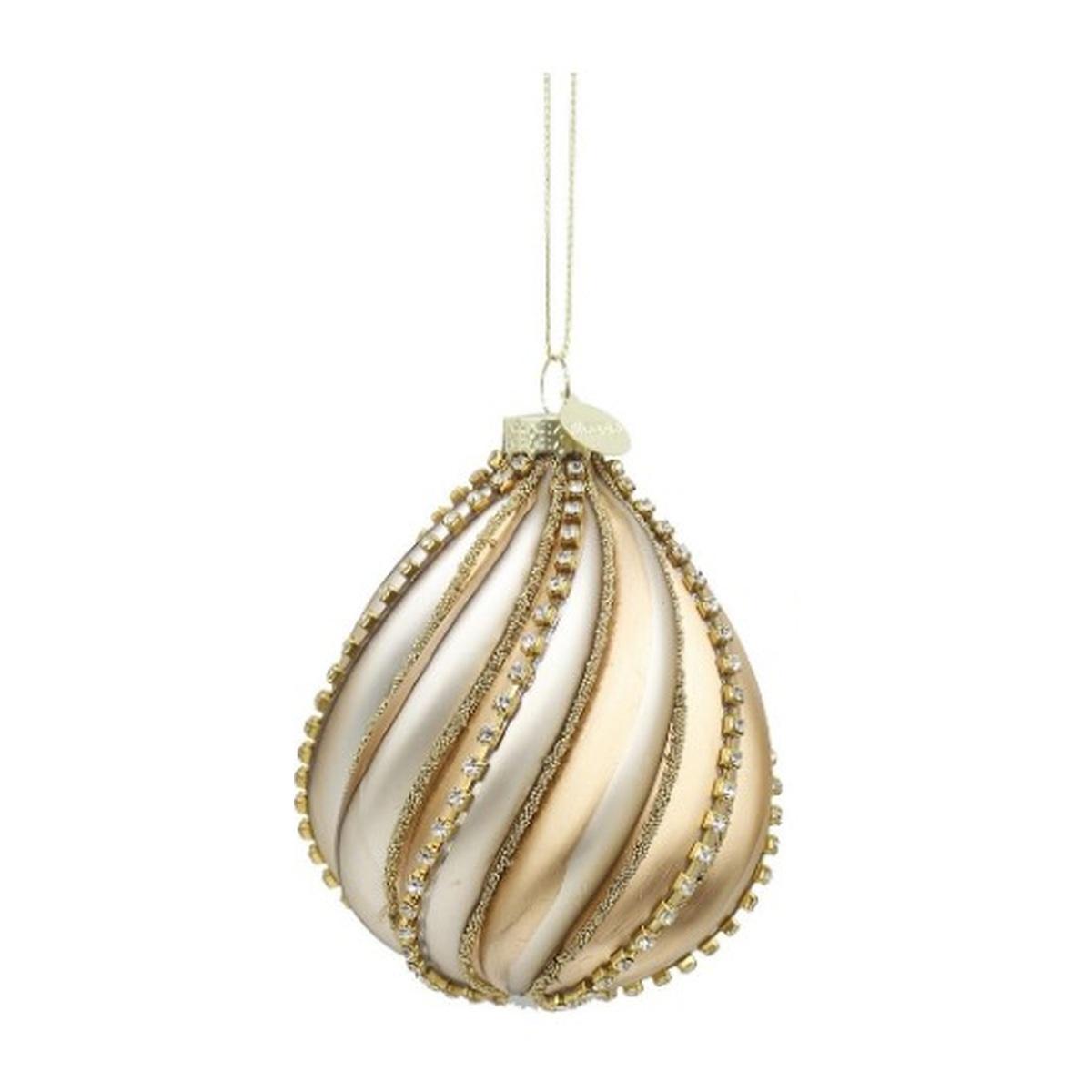 Pallina di Natale in vetro goccia oro champagne strass 10 cm